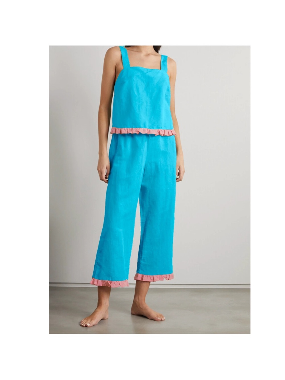 Dora Larsen Ruffled  Sienna  Linen & Cotton Pajama Bottom $330